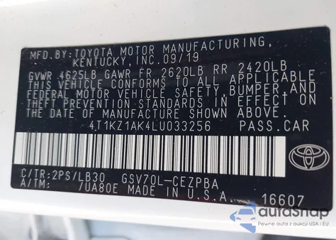 2020 Toyota Camry Xse V6 из США, поврежденный, VIN 4T1KZ1AK4LU033256